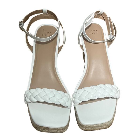 A New Day Wedge Sandals 11 White Espadrille Ankle Strap Braided - Picture 1 of 5